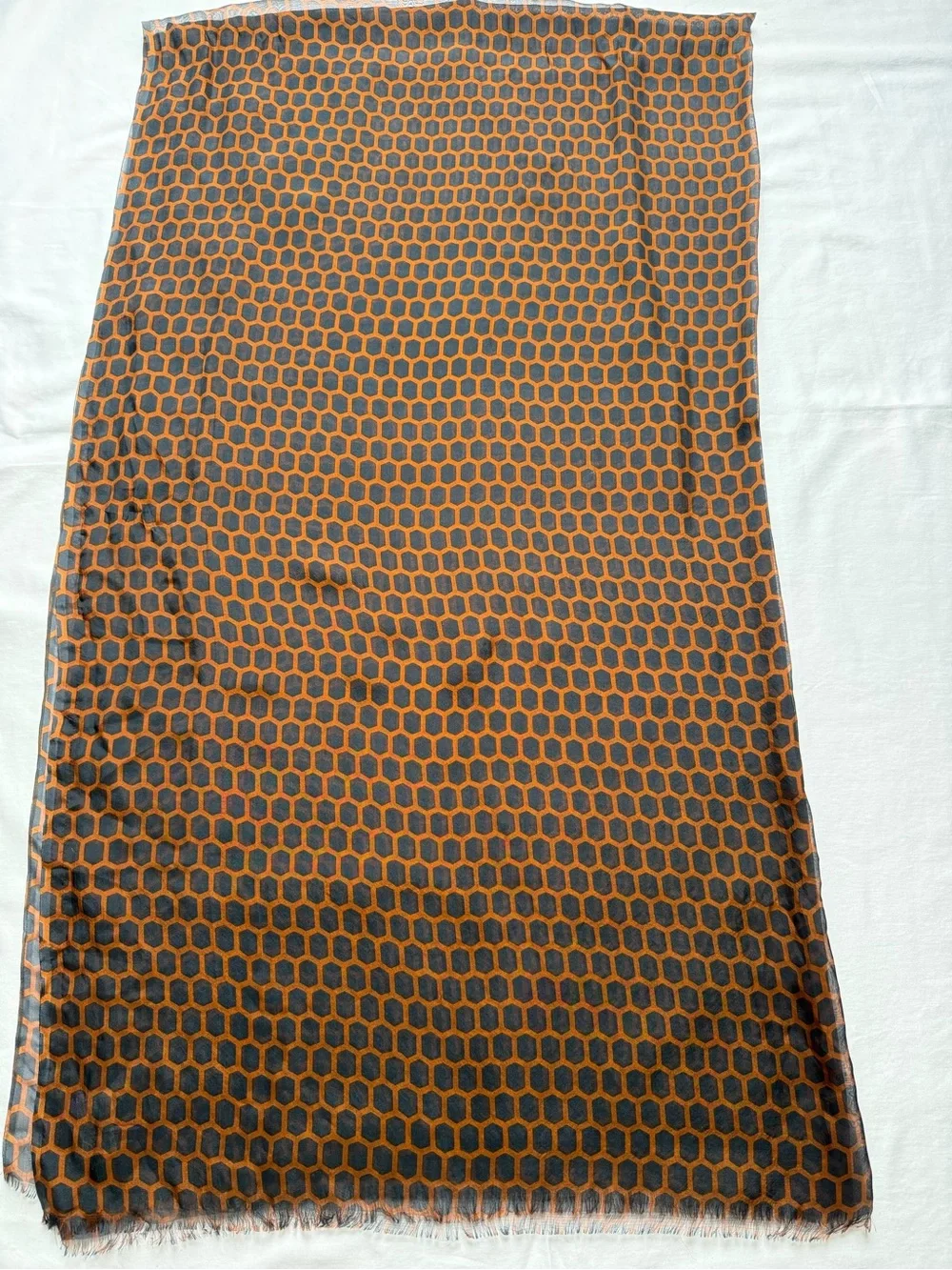 J. Crew 100% Silk Brown and Black Honeycomb Pattern Scarf